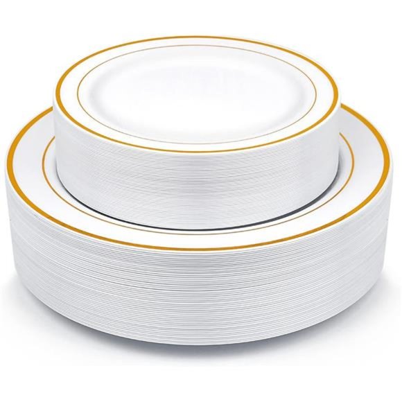 Gold Plastic Plates,100 Pieces Disposable Party Plates for Weddings, Premium - Picture 1 of 8